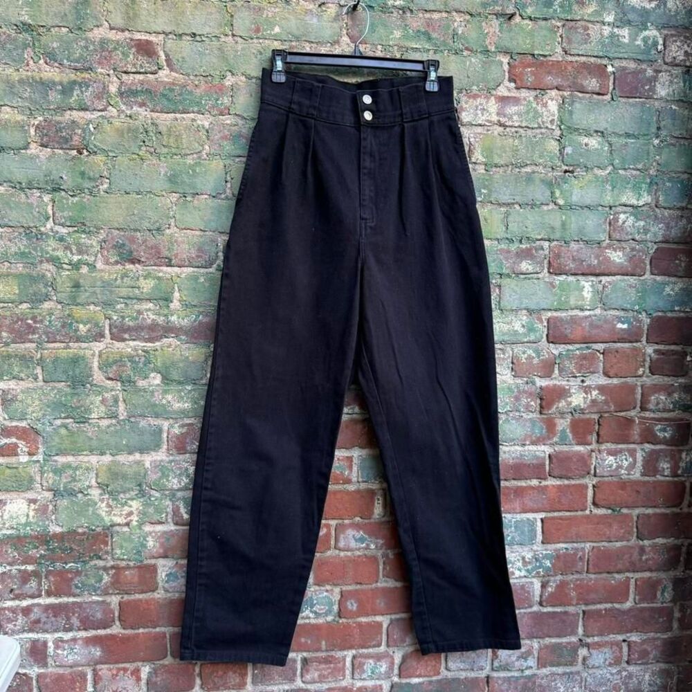Lucy & Yak Addison Tapered Twill Trousers Women's Size 30 Black High Waist Pants